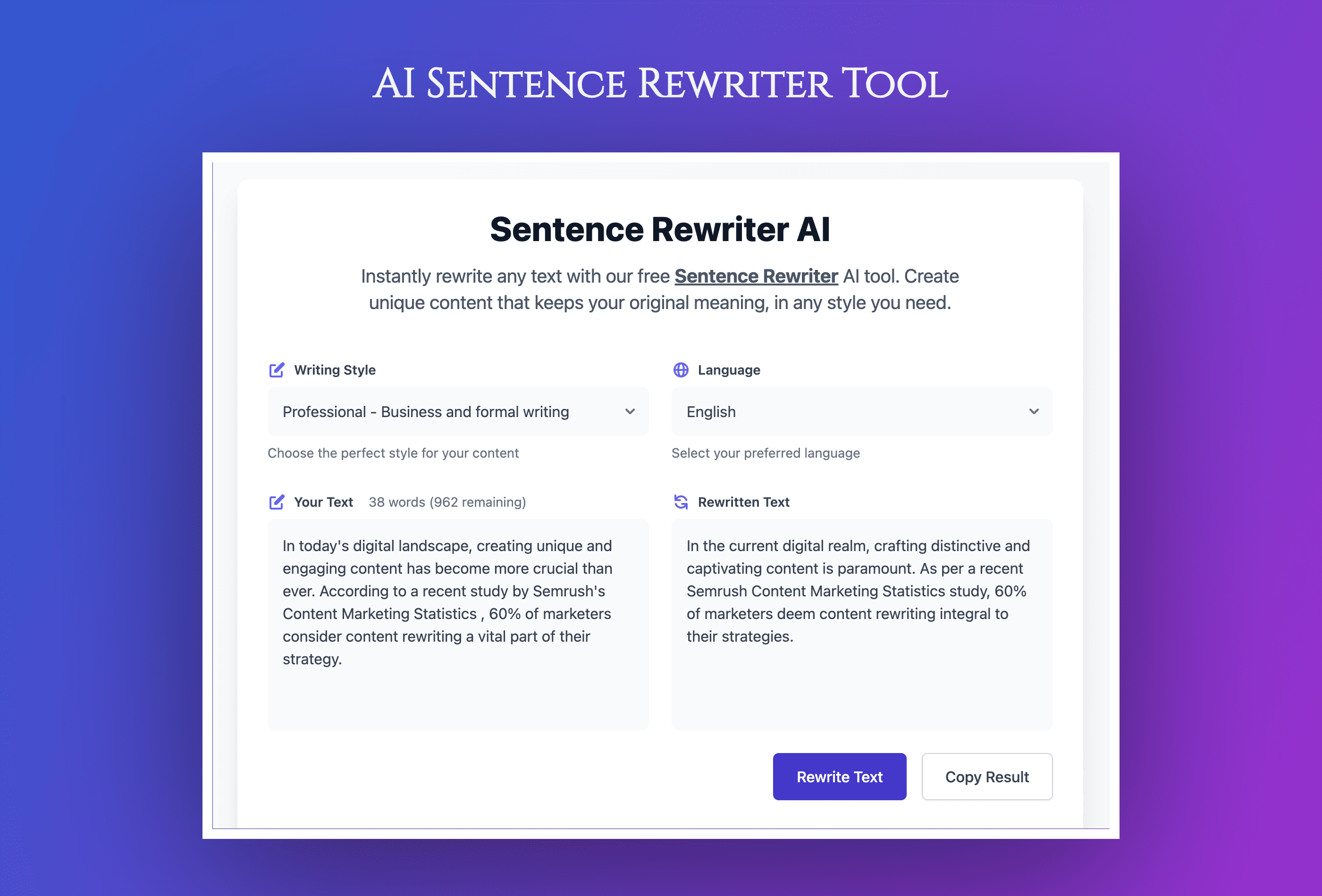 Sentence Rewriter Sentence Rewriter